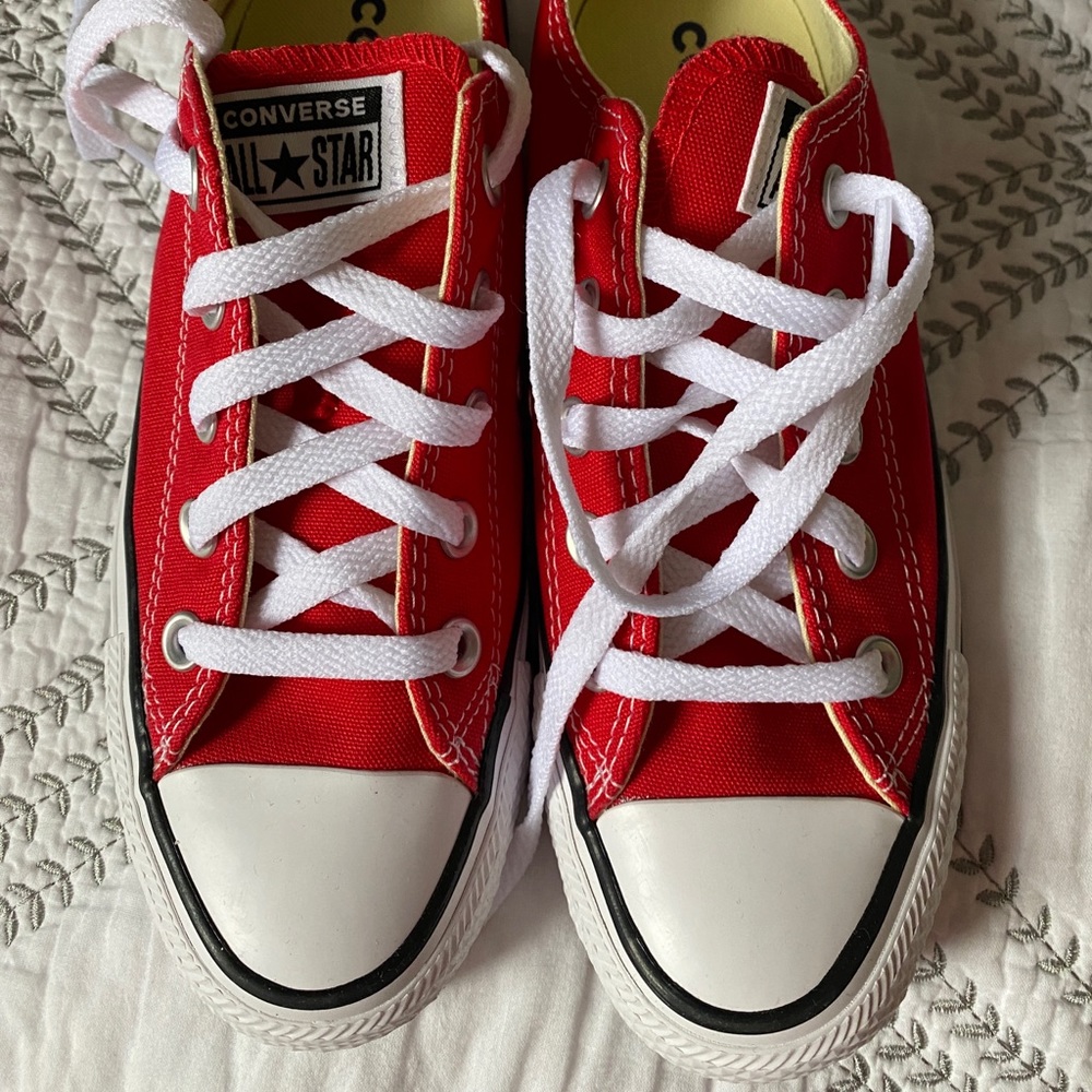 Brand-New In Box Red Converse (Unisex: Womens 5.5 Men’s 3.5) Low Top!